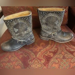 Frye Distressed Skull Studded Leather boots